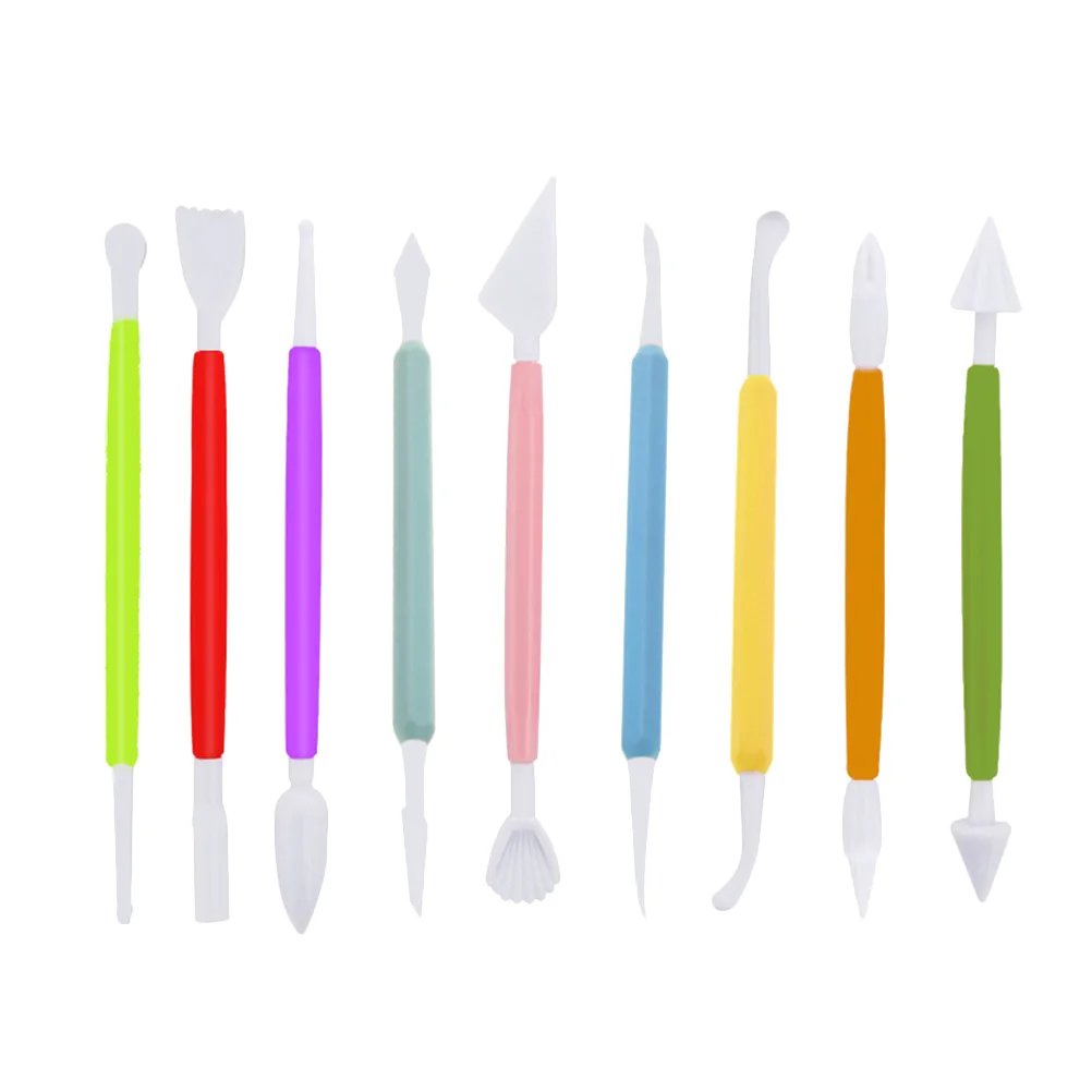 9Pcs Cake Carving Pens Set Baking Tools Kit Double-Ended Plastic Fondant Cutter Decorating Tools for Cake Cookie Craft