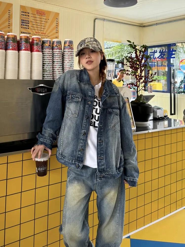 

Джинсовый воротник Waed, свободный крой, уличная смесь хлопка, весеннее новое поступление для мужчин и женщин