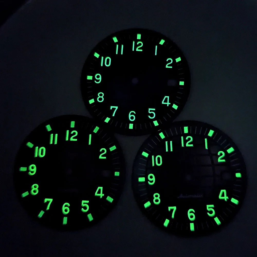 Esfera NH35 de 31,9mm con logotipo personalizado, esfera de reloj con números luminosos verdes, compatible con herramienta de reparación de accesorios de reloj de movimiento NH35/NH36