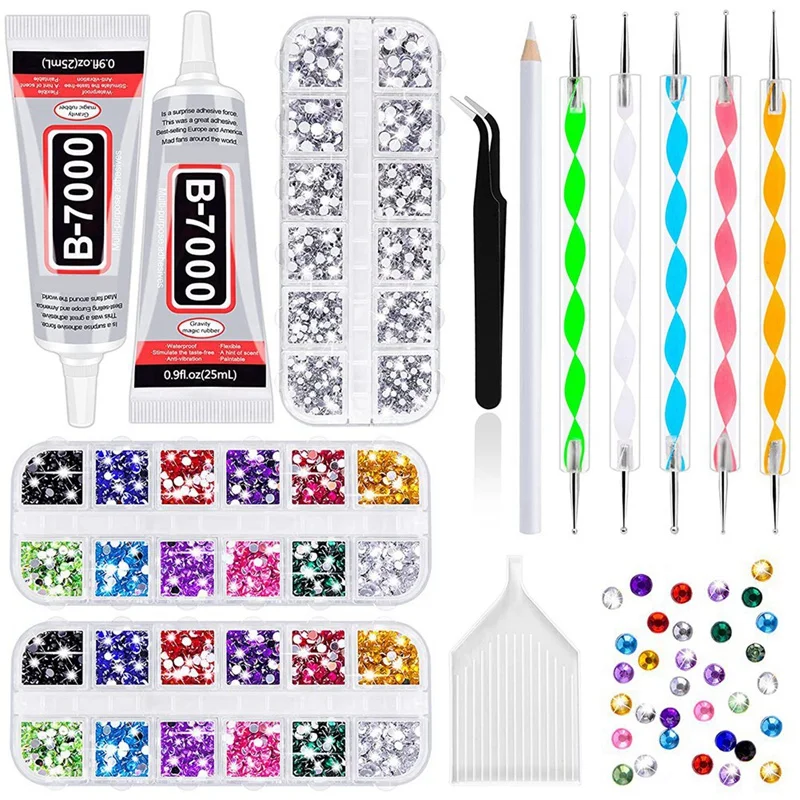 

Rhinestones For Crafts, 4000 Rhinestones 2Pcs 25Ml Glue For Rhinestones,1 Wax Pencil For Rhinestones,For Art Makeup