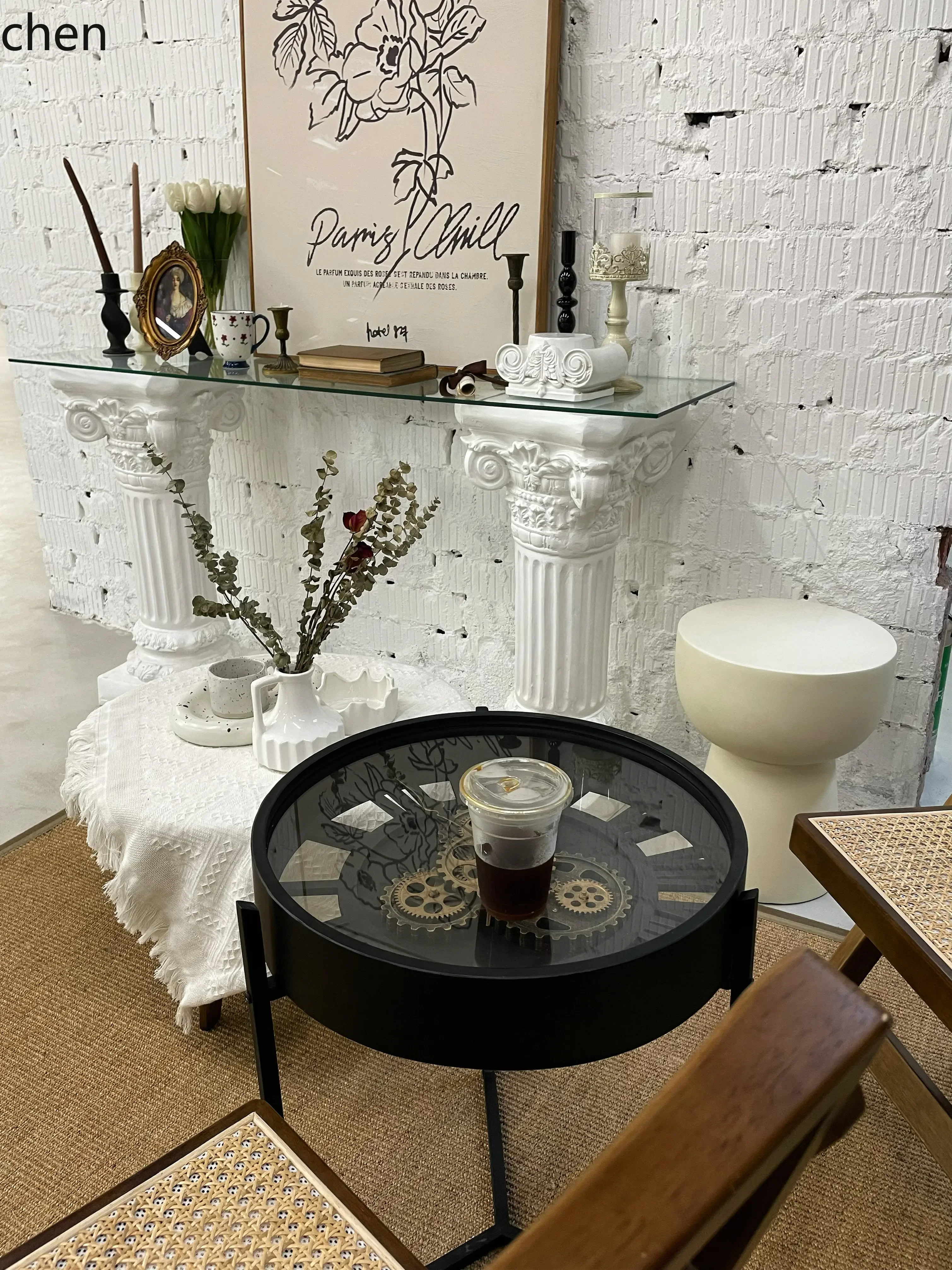 H5.22 retro high-end sense clock gear living room sofa side few small coffee table small apartment