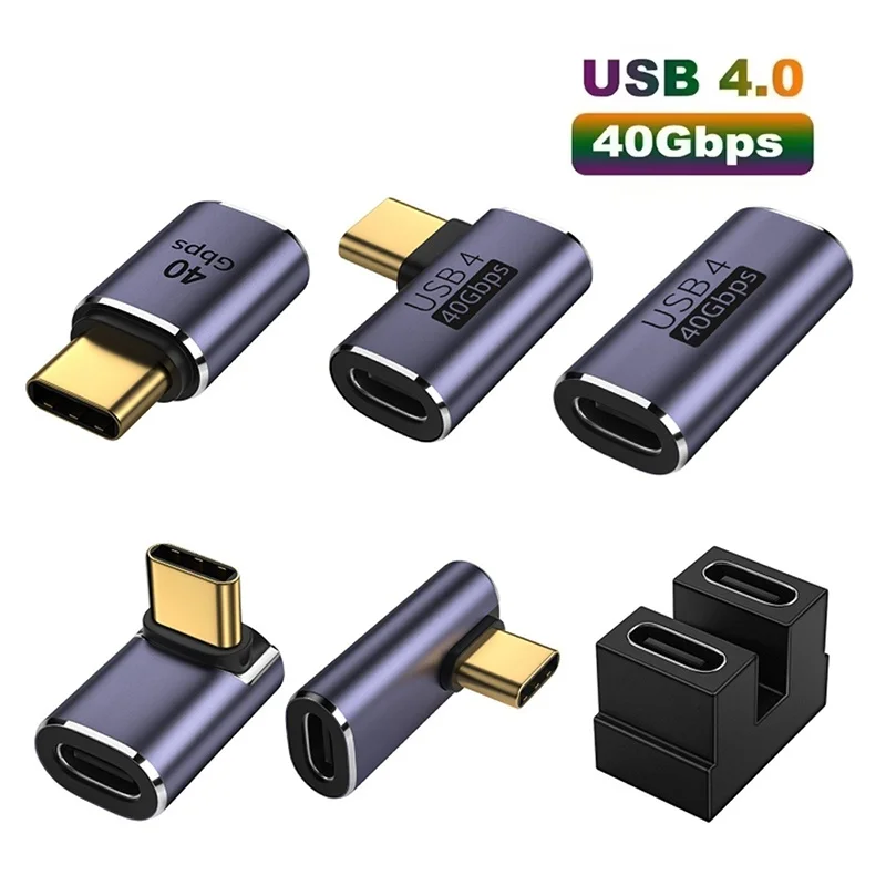 Adaptador USB 4.0 40Gbps OTG Tipo C 90 Graus 100W USB C para Tipo C Conversor de Carregamento Rápido Adaptador de Dados USB C para Laptops Macbook