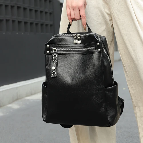 Imagen 2 del producto Mochilas de cuero de vaca Natural para mujer, bolsos de gran capacidad con diseño de piel de vaca, mochilas versátiles Retro para mujer, bolso de moda para mujer