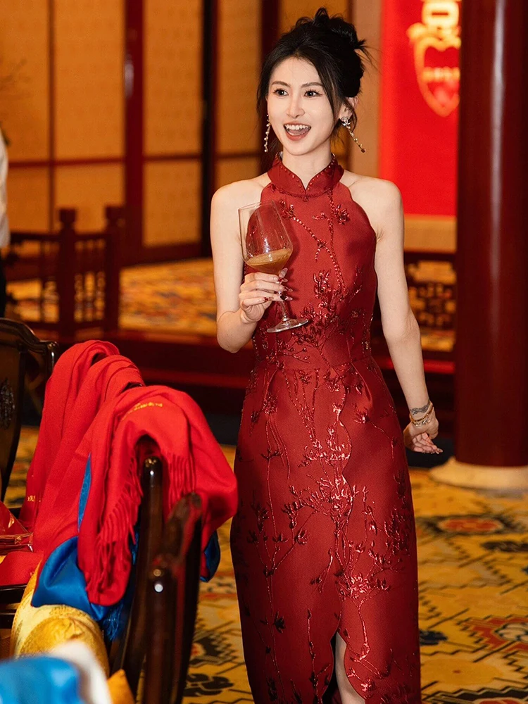 

New 2025 Neline Qipao Wedding Dr Women's Sle Engagement Ceremony Robe Chinese New Wedding Morning Gown