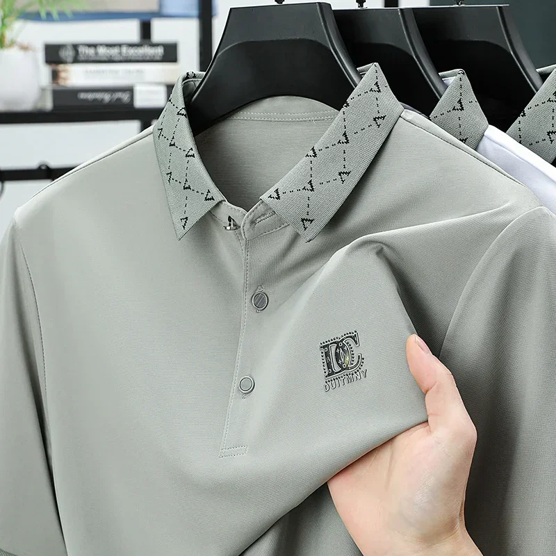 

TFETTERS Brand 2025 Solid Color T-shirt Man Short Sleeve Relaxed Fit Soft Breathable Collared Tops Tee Men T-shirts Over Size