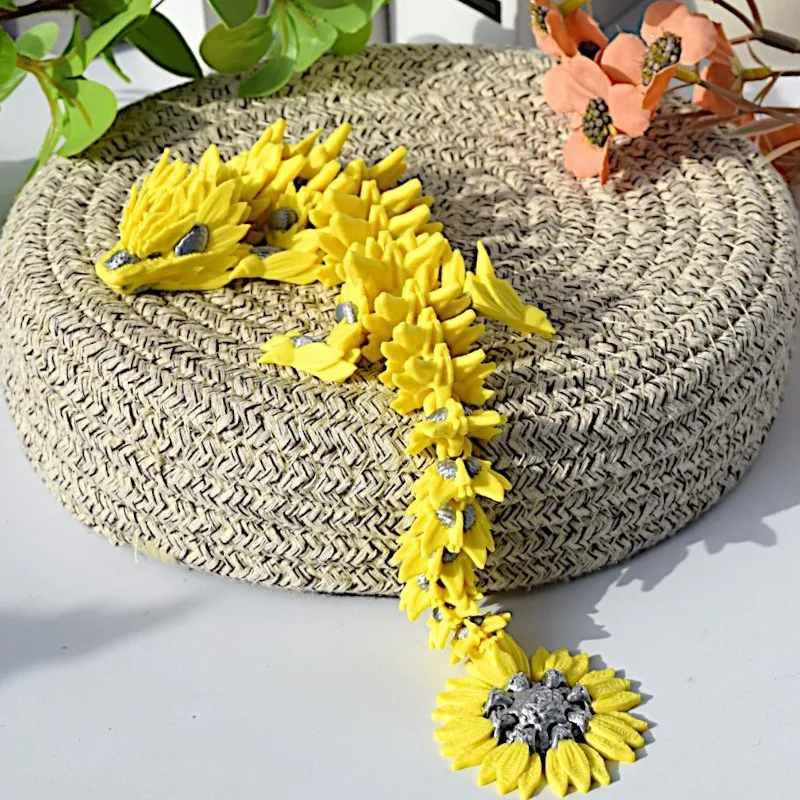 Impressão 3d simulação girassol dragão brinquedo estátua articulações móvel ornamento de mesa decoração criativo animal dragão modelo crianças presentes