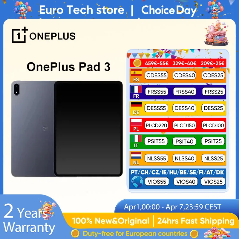 Version mondiale OnePlus Pad 3 13.2 pouces tablette 144Hz écran 12140mAh Snapdragon 8 batterie 13MP caméra arrière 8 haut-parleurs 80W Charge