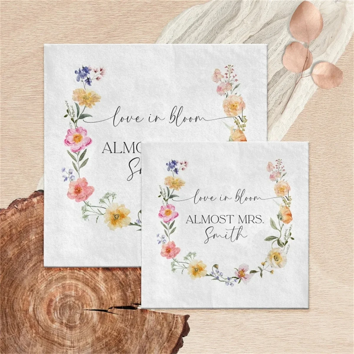 50 PCS Custom Love in Bloom Bright Floral Napkins for Bridal Shower | Almost Mrs Bridal Shower Luncheon Napkins | Personalized W