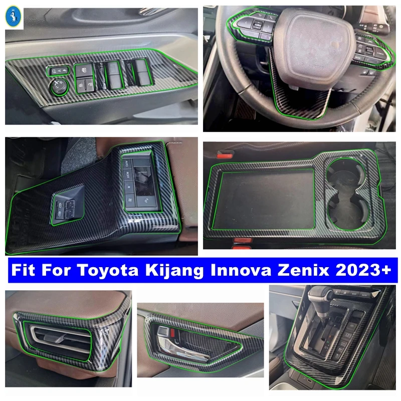 

Carbon Fiber Look Air AC Outlet Vent / Steering Wheel / Glass Lift Panel Cover Trim For Toyota Kijang Innova Zenix 2023 2024