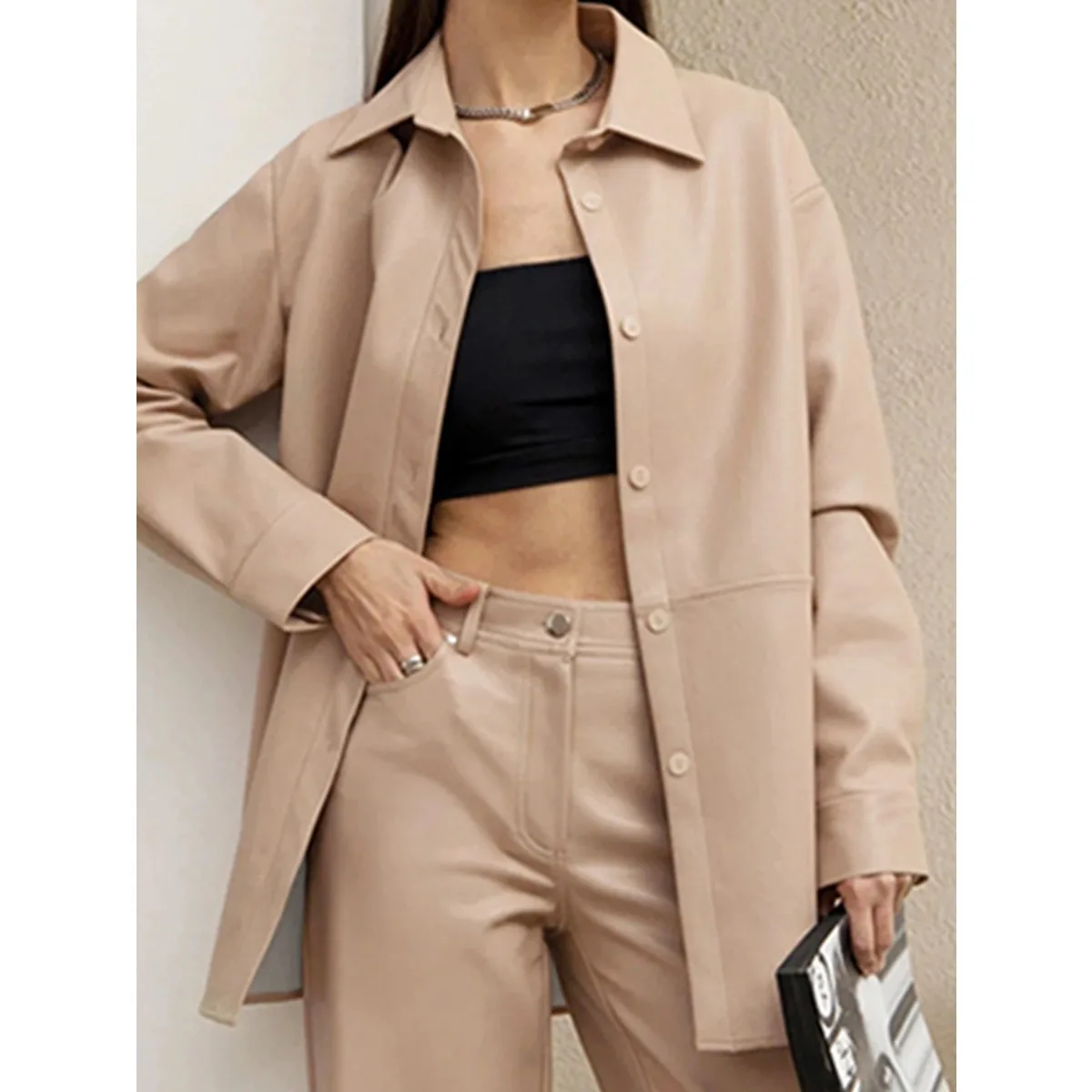 Women Spring Autumn Sexy Blue Fashion Leather Jacket Chic Long Sleeve PU Shirt Outwears Blouses New In Jackets Coat Biker Jacket