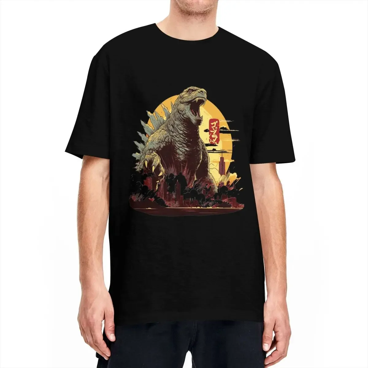 Godzillaed T-Shirt Unisex Cotton Tops Shirts Harajuku City Destruction Crewneck Short Sleeve