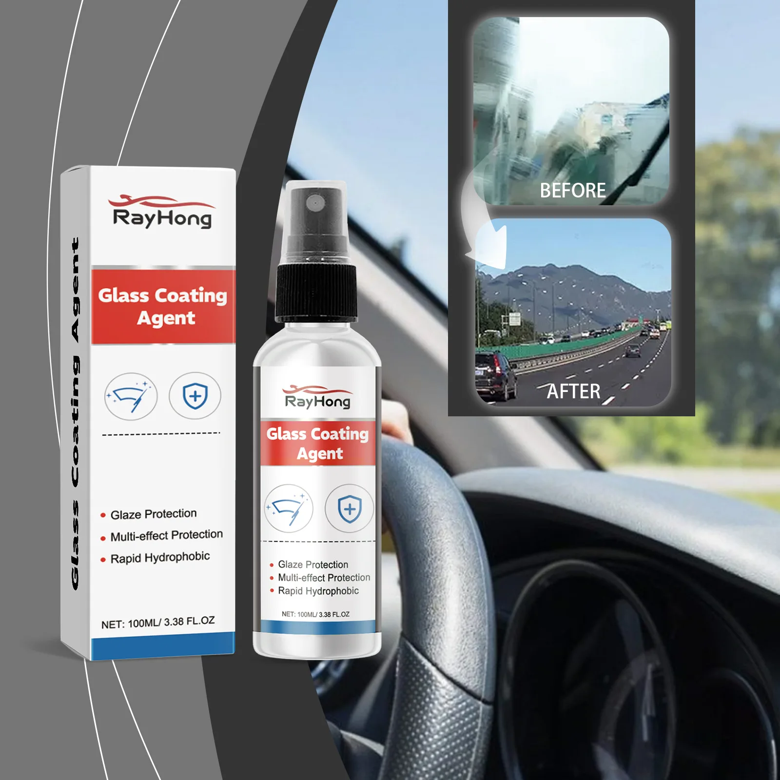 

Водоотталкивающий спрей для автомобильного стекла - очиститель покрытия на лобовое стекло, форма непромокаемый слой, уменьшает размытие, повышает видимость