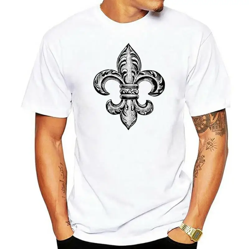 100% Cotton tshirt men Vintage Fleur De Lis Ringer fashion summer 2024 trend T shirt