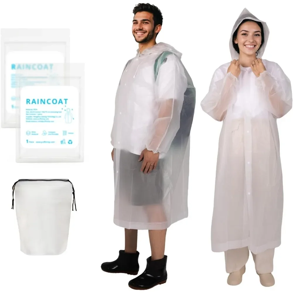

2-х шт. плащи многоразового использования PEVA дождевик с капюшоном и сумкой на шнурке, легкий портативный водонепроницаемый большой размер унисекс