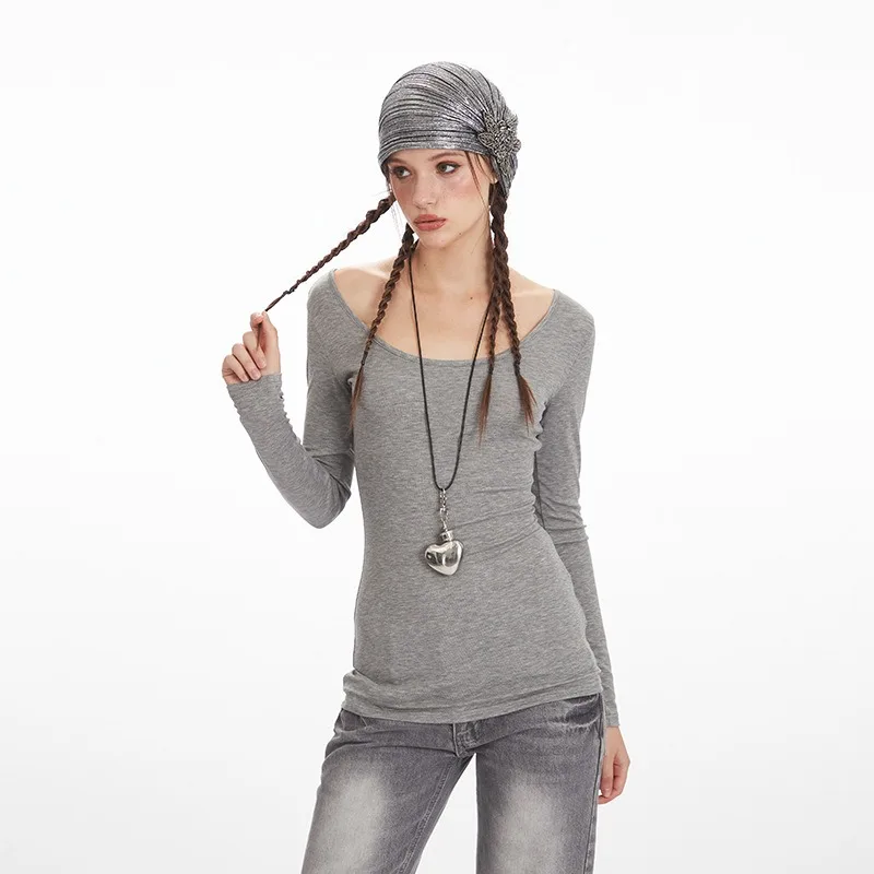 탑스 티셔츠 언더셔츠 여성용 긴팔 컷아웃 레이스 슬림핏 매혹적인 새로운 유행 캐주얼 편안한 미니멀리스트 니치