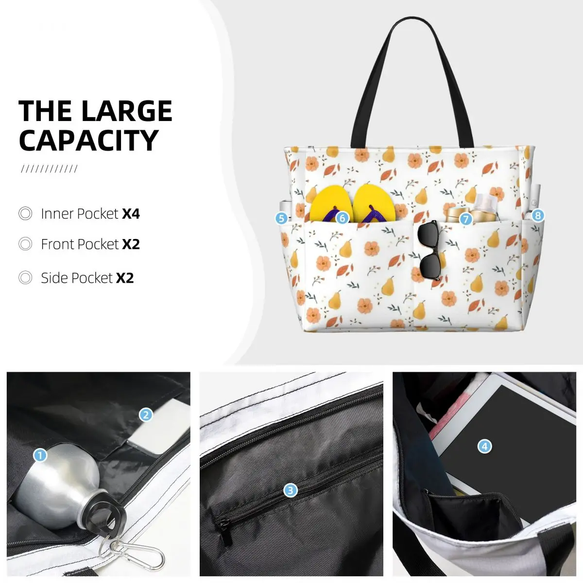 Borsa da viaggio da spiaggia con fiori e frutta autunnali, borsa Tote Retro pratico regalo di compleanno da viaggio modello Multi-stile