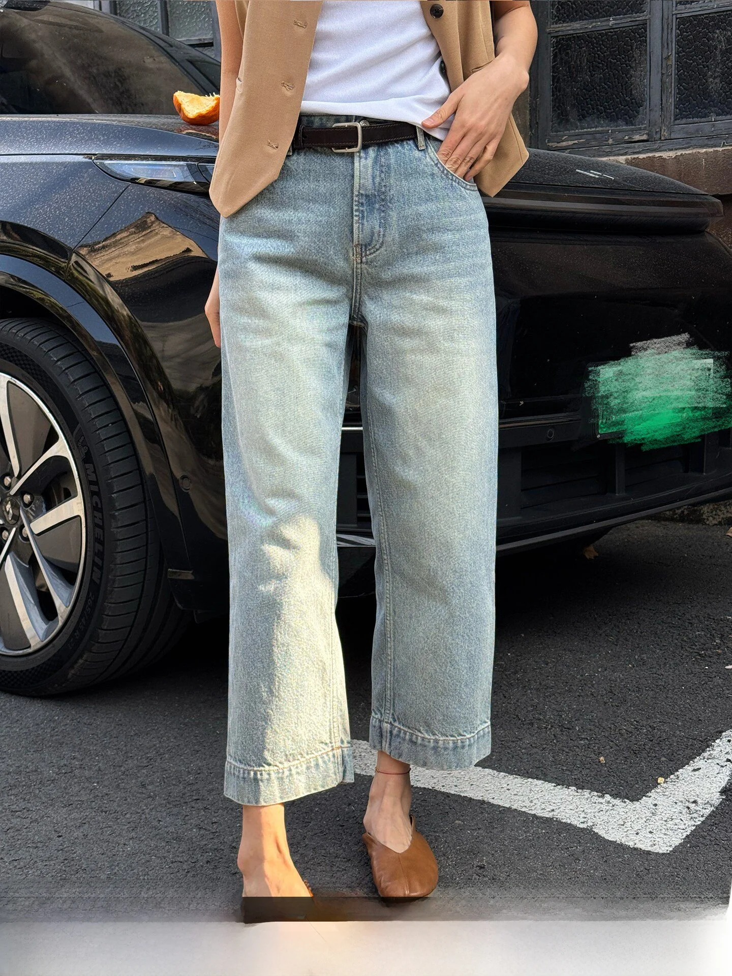 

Light Blue Washed Straight Leg Jeans Women's Casual Nine-Piece Pants Spring 2026 New Small Size Jeans Natural Waist Cotton