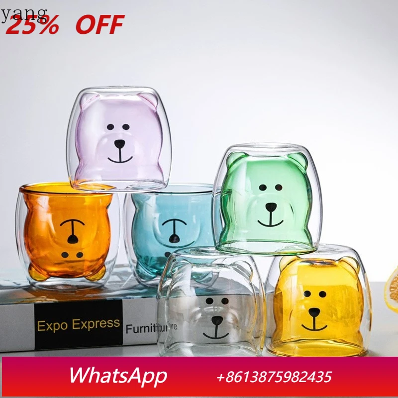 

LMM Creative Cartoon Double Glass Coffee Cup Bear Cup Household