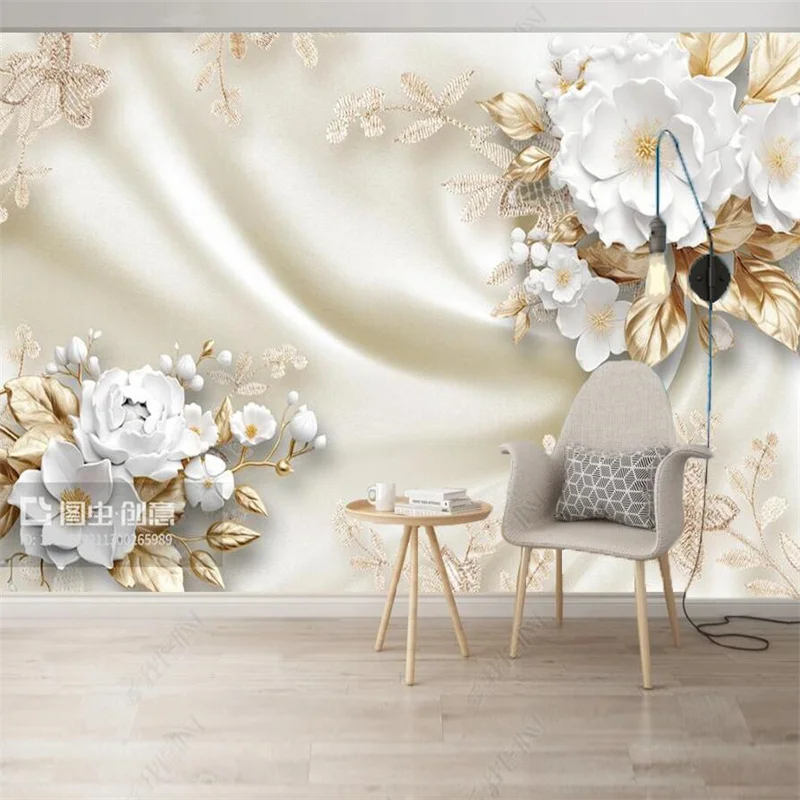 Custom Luxury Jewelry Flower Mural for Living Room Bedroom Wall Papers Home Decor Peel and Stick Wallpaper