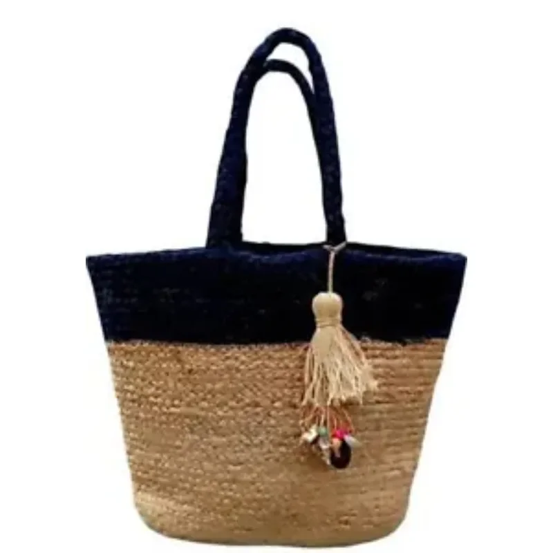 

Bag Indian Hand Loomed Natural Jute Shopping Tote Vacation Bag Beach Purse