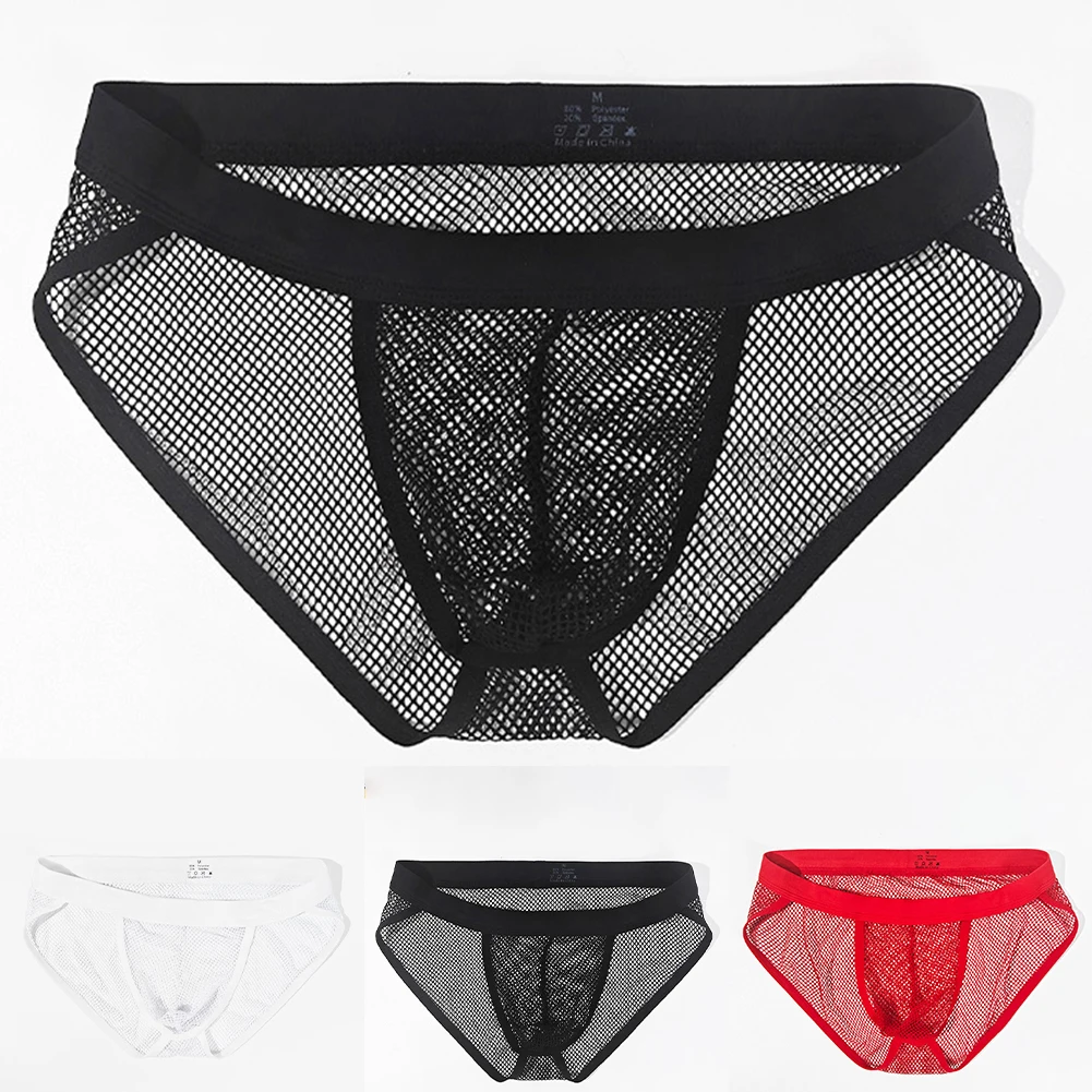 

Сетчатое нижнее белье, мужские большие трусы в сеточку, дышащие, с низкой талией, полностью прозрачные трусы, сексуальные однотонные трусики