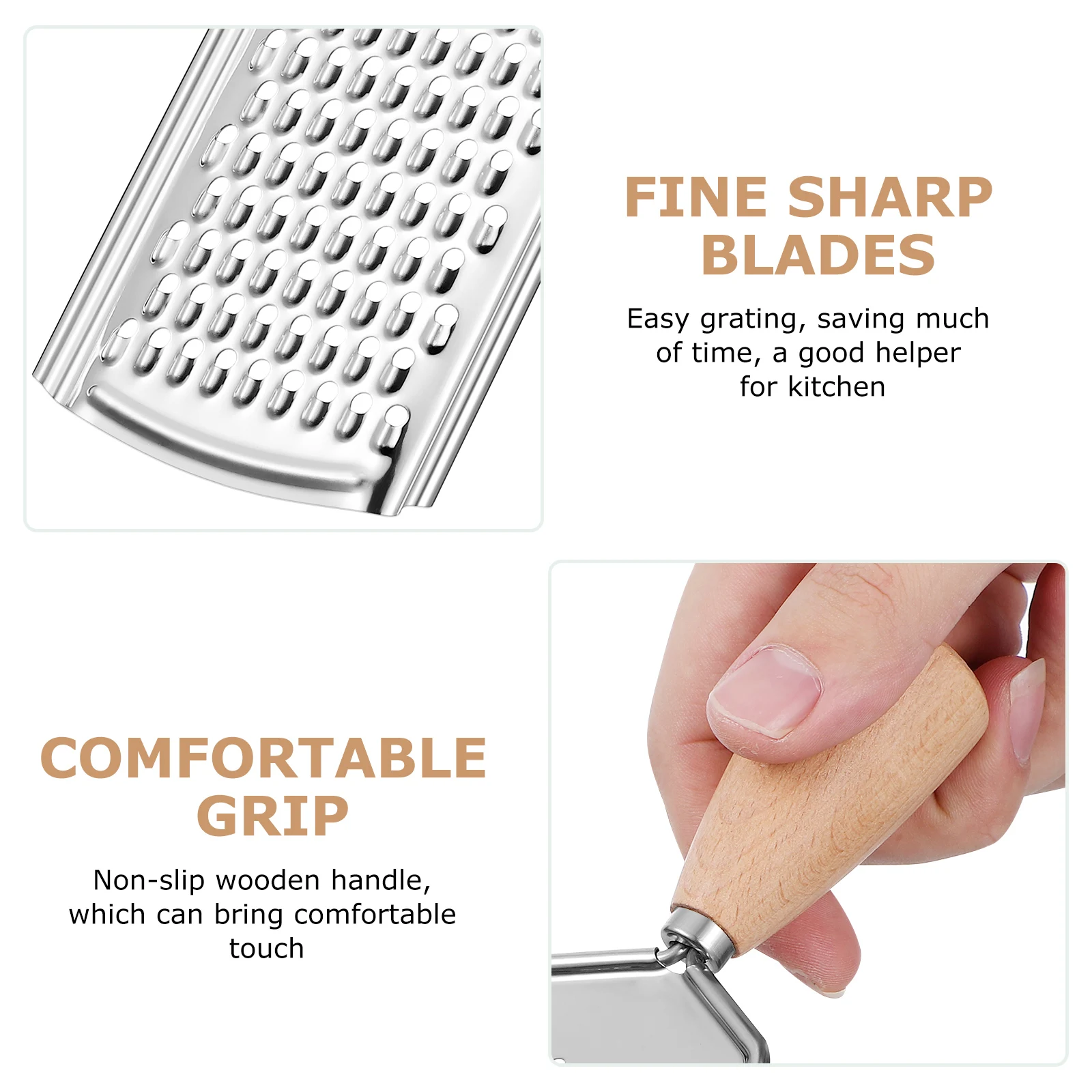 Stainless Steel Handheld Grater Multi-Purpose Vegetable Grater Carrot Potato Peeling Tool Metal Food Grater With Wood Handle