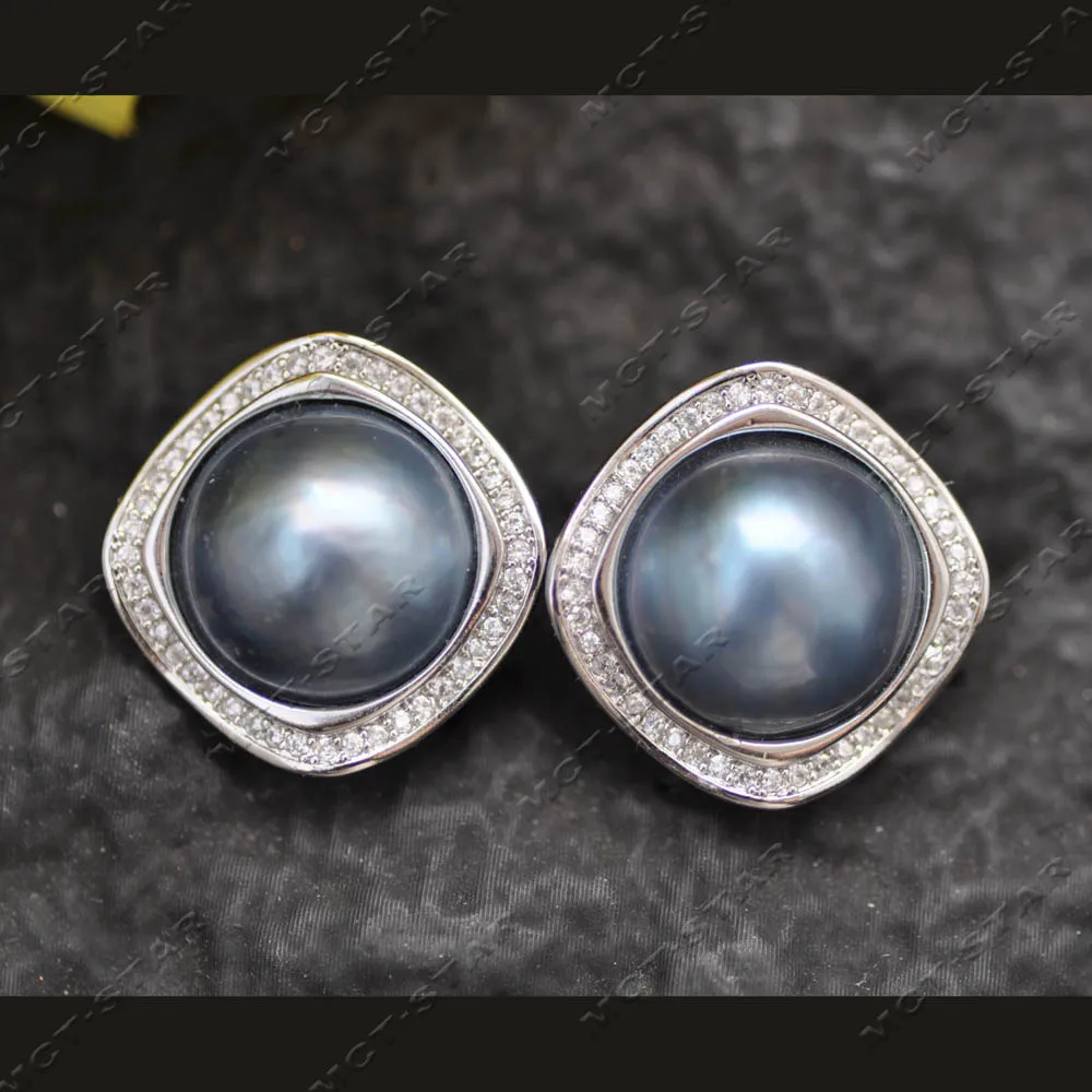 

Серьги-гвоздики Z14412 с натуральным жемчугом Мабе из Южных морей, 20 мм, синие, квадратные, с фианитами