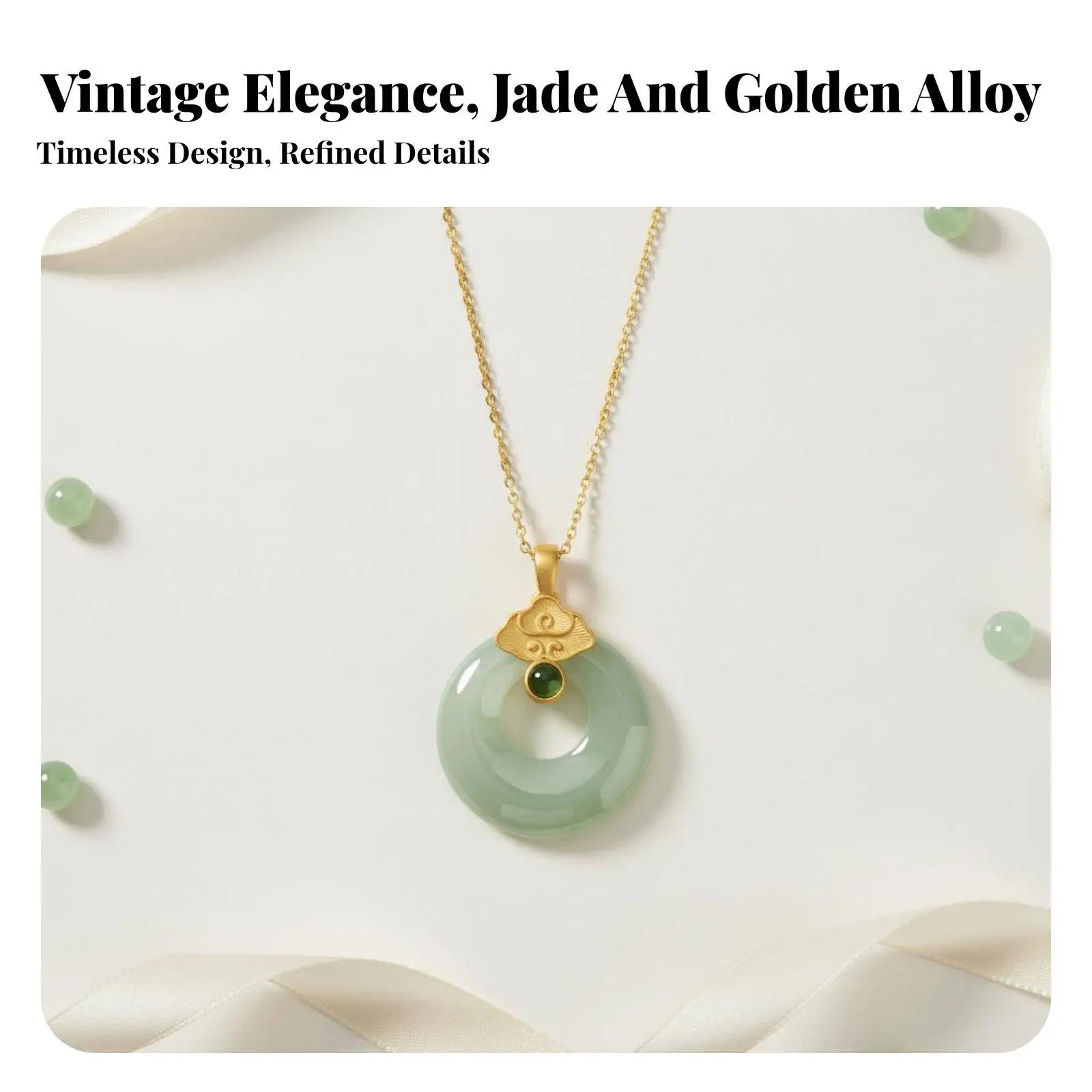 Women Natural Jade Pendant Necklace Chinese Traditional Style Peace Wish Charm Adjustable Gold Copper Chain Anniversary Gift