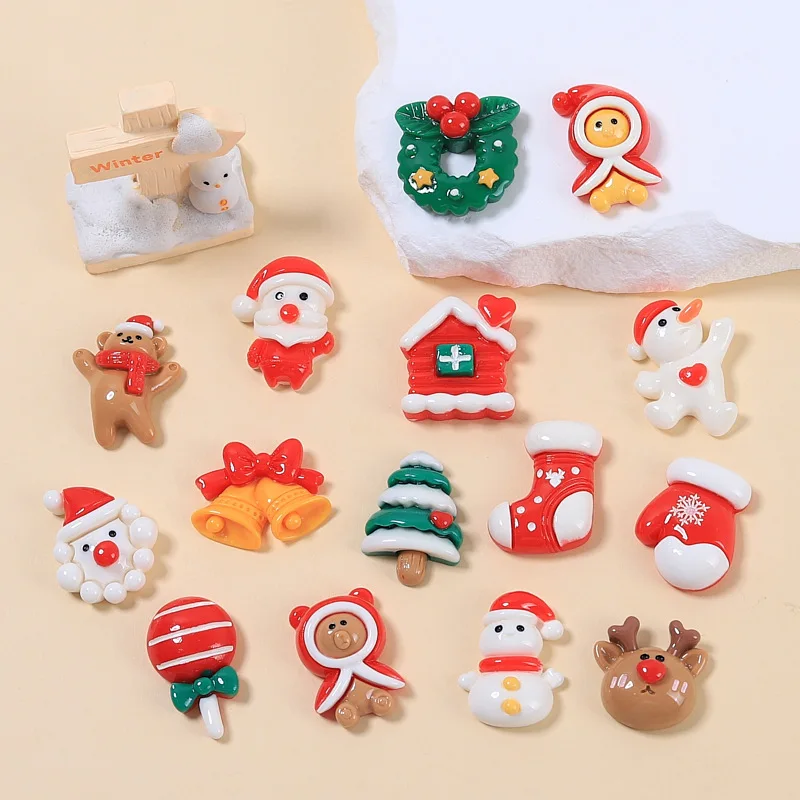 Christmas Resin Cabochons Flatback for Scrapbook Crafts 20pcs Cartoon Christmas Tree Home Decoration Accessory DIY Slime Charms