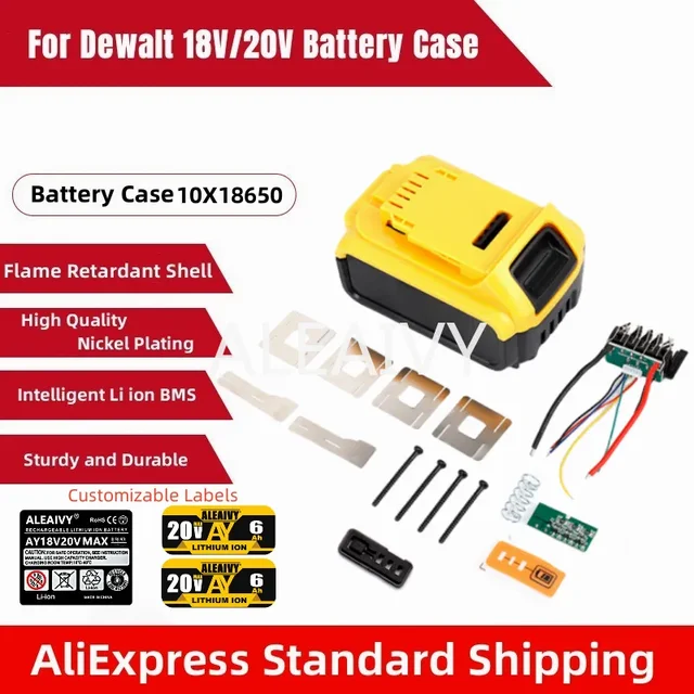 Obudowa akumulatora litowo-jonowego 10 X 18650 Płytka zabezpieczająca przed ładowaniem PCB 18 V 20 V Akumulator do akumulatora litowo-jonowego Dewalt DCB183 DCB200