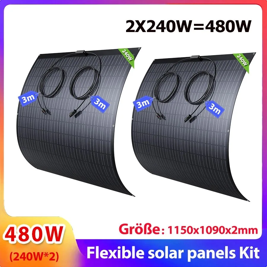 480W Solar Panel Set (2×240W) – Flexible Monocrystalline Solar Modules LS-SP240 for RV, Car, Boat, Camping – Ultra-Thin 2mm, L