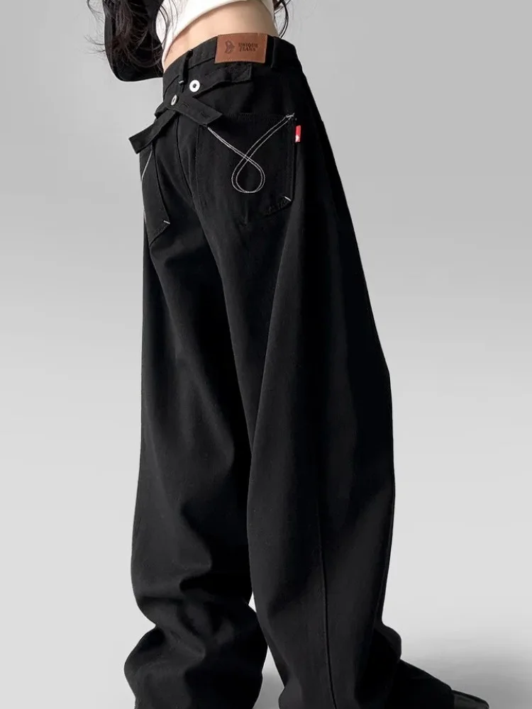 

Лето в стиле ретро, новые шикарные свободные джинсы с высокой талией и прямыми штанинами, женские осенние джинсы с ярким дизайном, повседневные, удобные