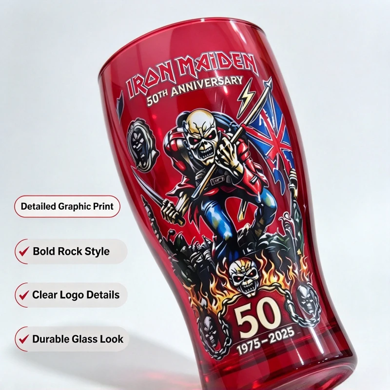Iron Maiden Trooper Eddie Vintage Beer Mug 1975-2025 Anniversary Collectible Drinkware for Fans Printed Barware