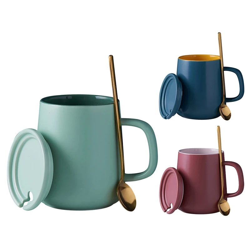 

Ceramic Mugs With Cover And Spoon Light Creative Coffee Mug Contrast Colors Cup Perfect Gifts For Friends Birthday