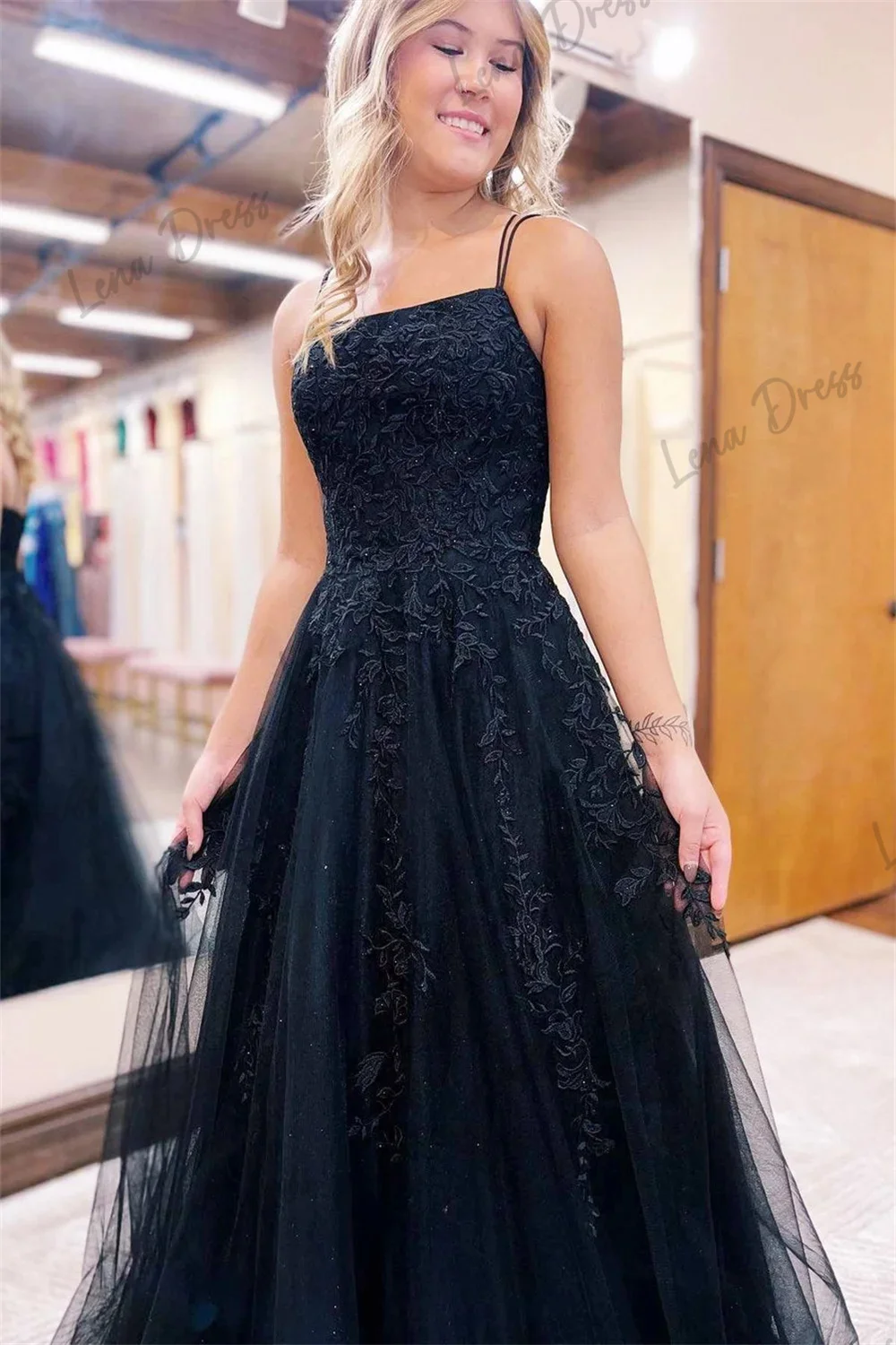 Lena Gauze Party Long Dress Women Elegant Party Sleeveless Prom Dresses Women Summer 2024 Black Spaghetti Straps Evening Gown