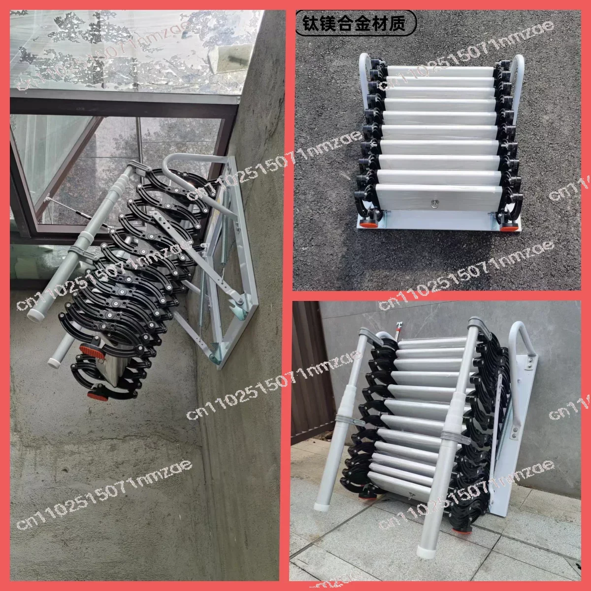 300kg Wall-mounted Telescopic Staircase, Outdoor Aluminum Alloy Folding Attic Ladder, Lifting Tensile Platform