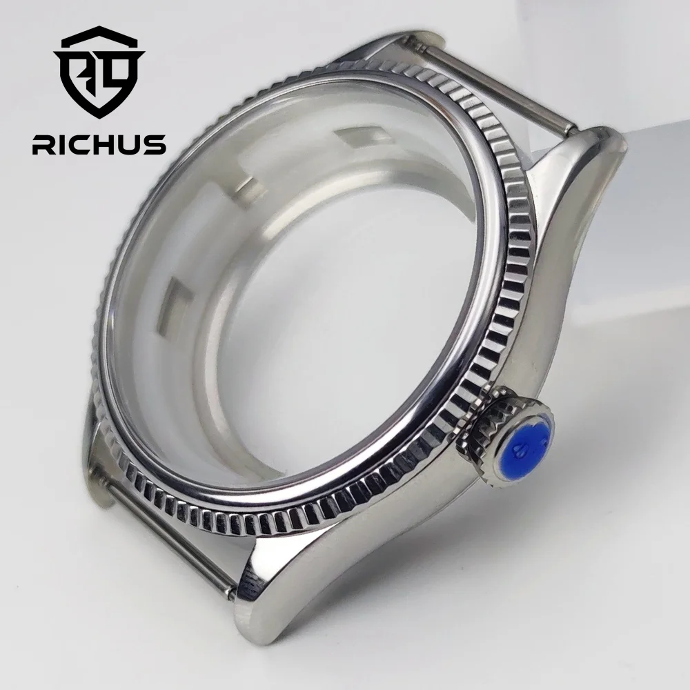 RICHUS NH35 Watch Case 39mm Silver Stainless Steel Watch Case Sapphire Glass Fit NH34 NH35 NH36 NH38 Movement Watch Accessories