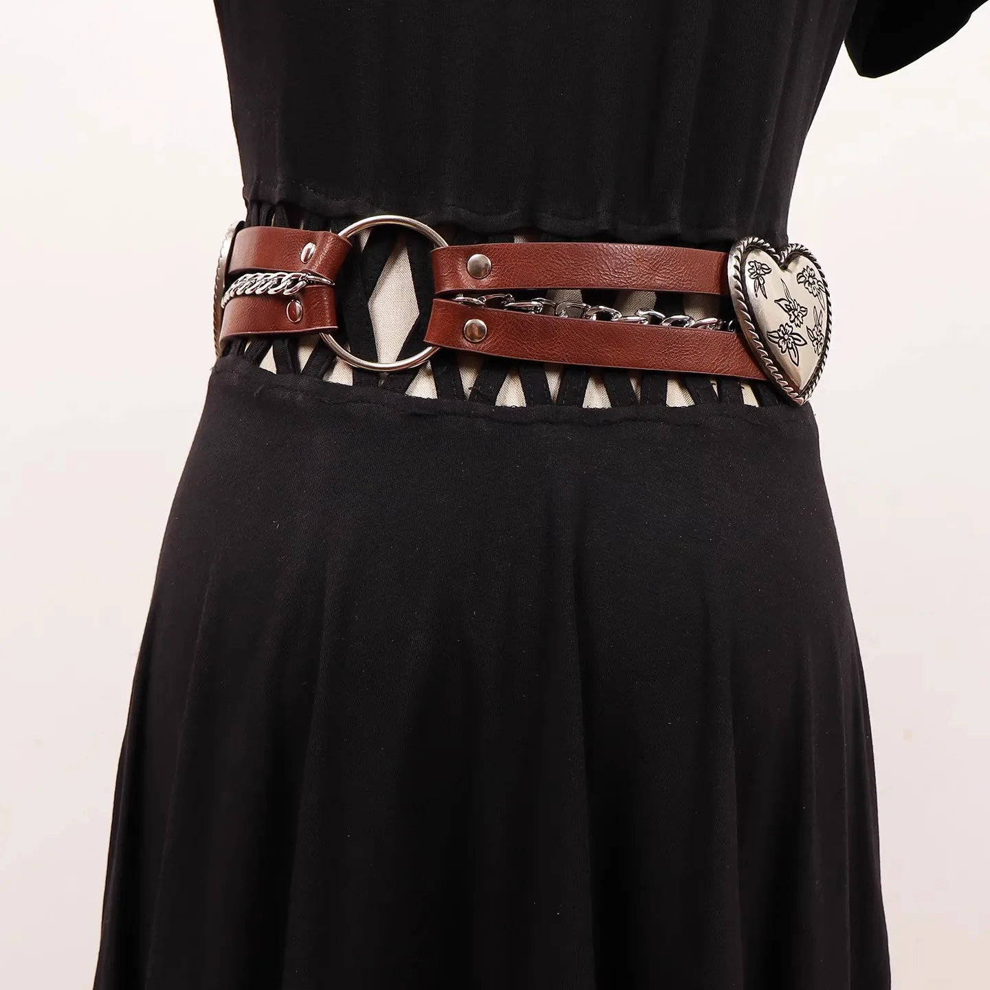 المرأة خمر بولي Leather الجلود القلب فستان Cummerbunds الكورسيهات حزام الخصر أحزمة الديكور واسعة حزام R3287