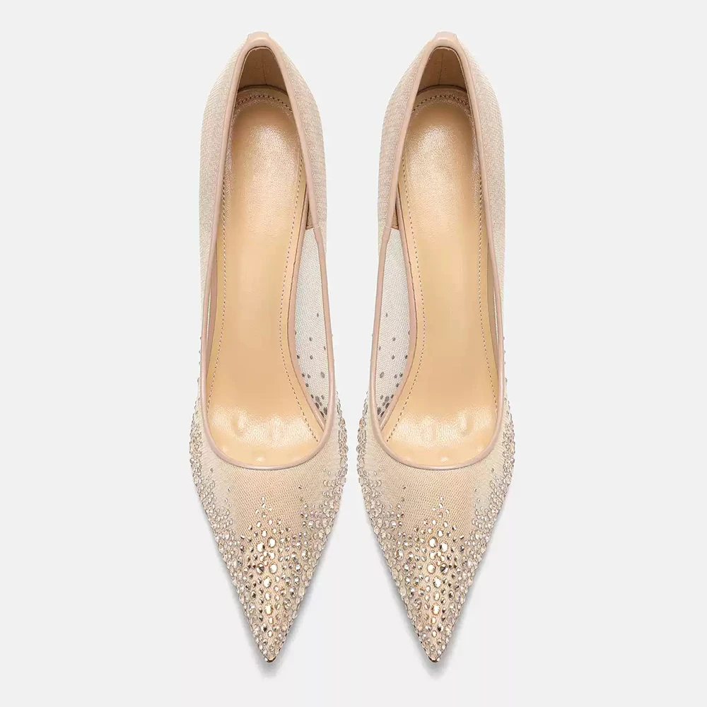 حذاء FWRD نسائي بكعب ستيليتو شبكي بمقدمة مدببة من حجر الراين، أنيق ومريح لحفلات الزفاف والحفلات # FWRD000323 #5