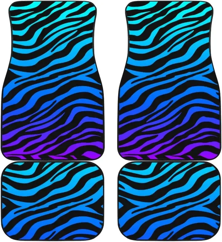 Zebra Floor Mats for Cars Blue Neon Zebra Print Customized Car Floor Mats, Universal Fit Auto Floor Mats Set of 4