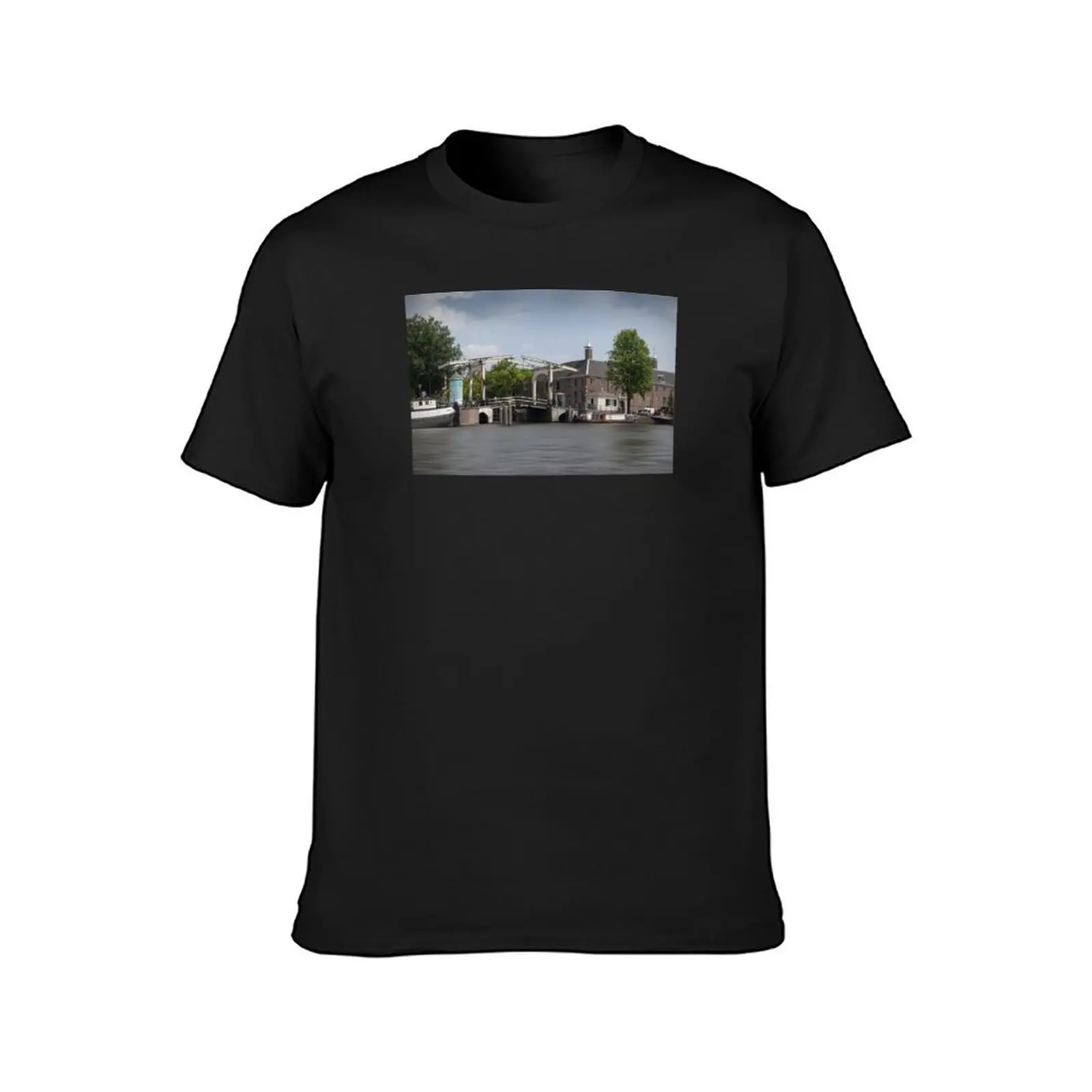 Waterfront Heritage: View of White Wooden Drawbridge from Amsterdam's Canals T-Shirt plain Blouse plus sizes t shirt for men