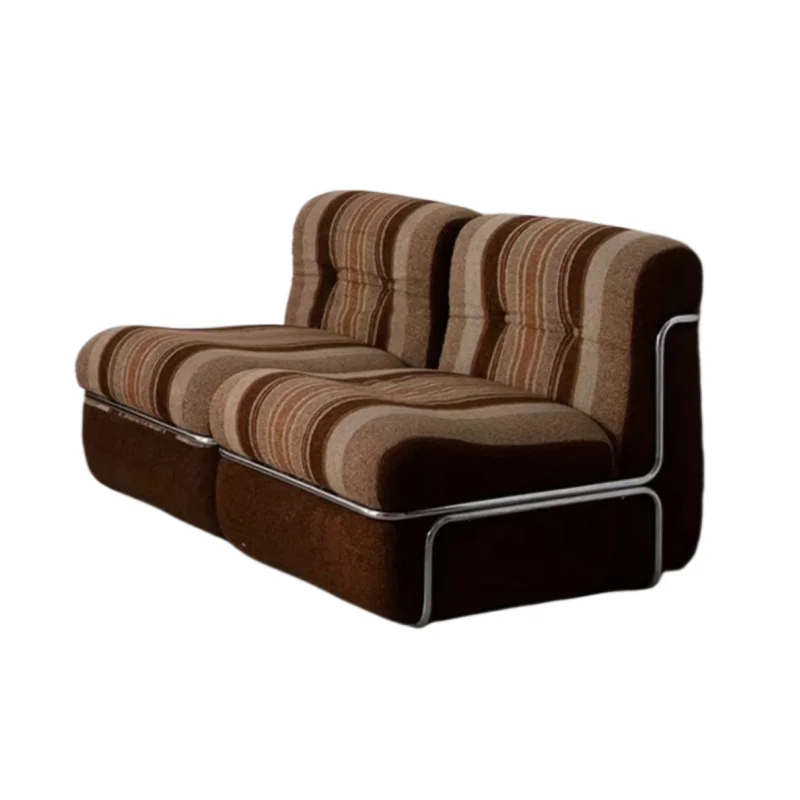 Retro Maillard style, striped fabric module sofa, stainless steel buckle combination sofa