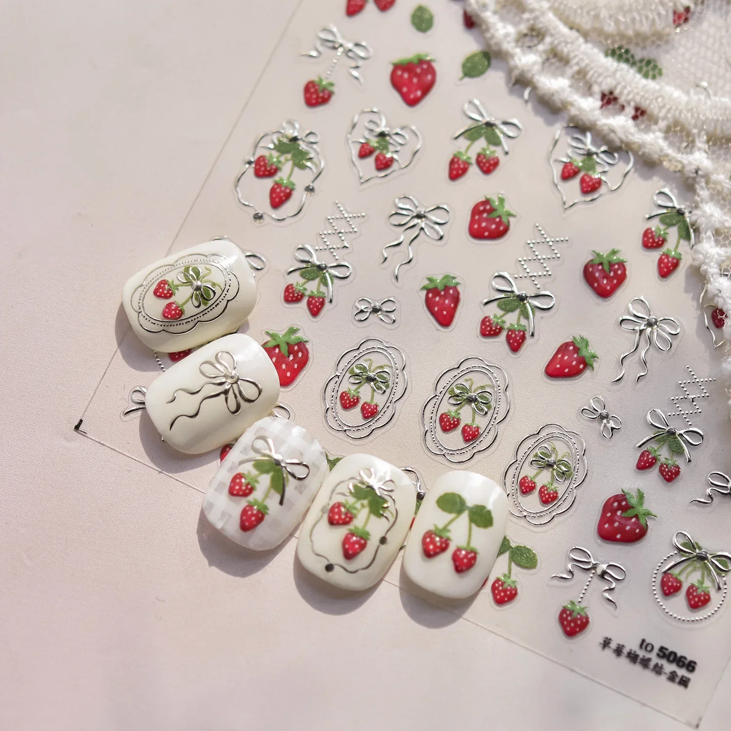 5D Pudding-Gelee-Dessert-Frucht-Kirsch-Rosa-Klauenabdruck-Schleifenknoten-Liebesherz-Sterne-Nagelkunst-Aufkleber, selbstklebende Maniküre-Dekoration – Detail 26