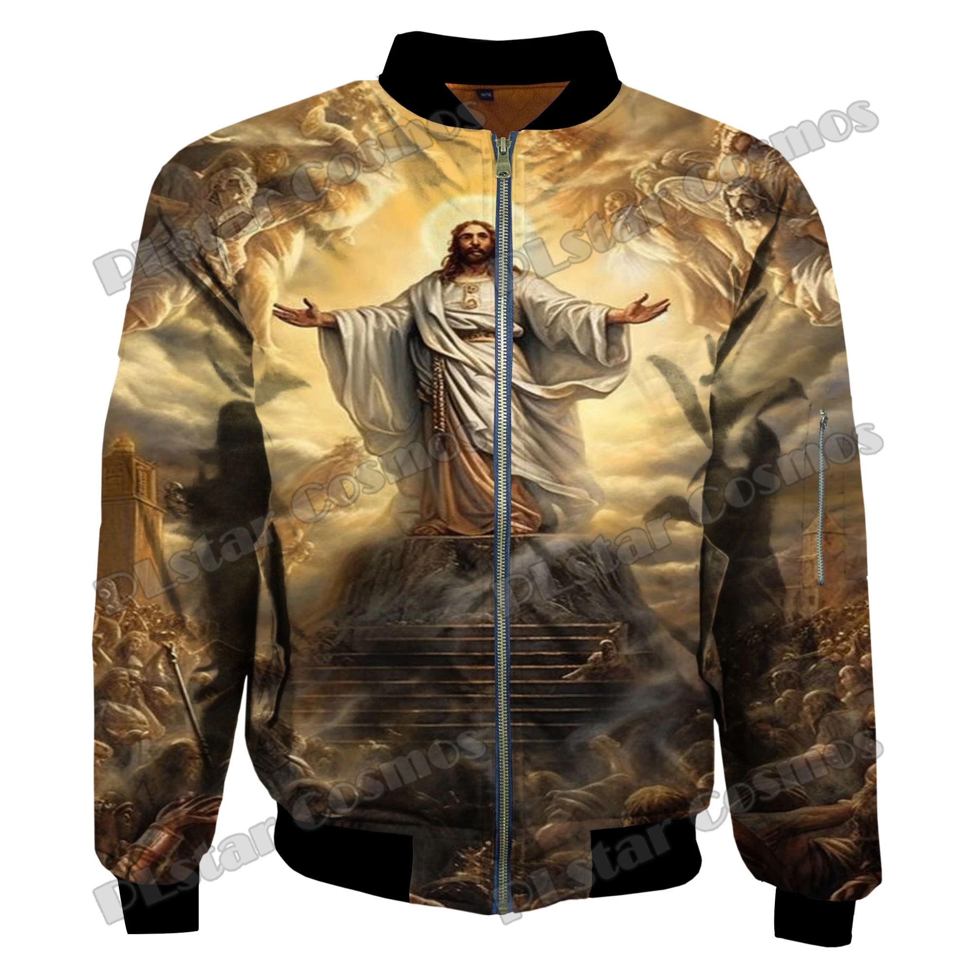 Winter Fashion Men's Bomber Jacket God Jesus And Skull Pattern 3D Printed Warm Thick zipper Jacket Unisex Casual Coat FY26