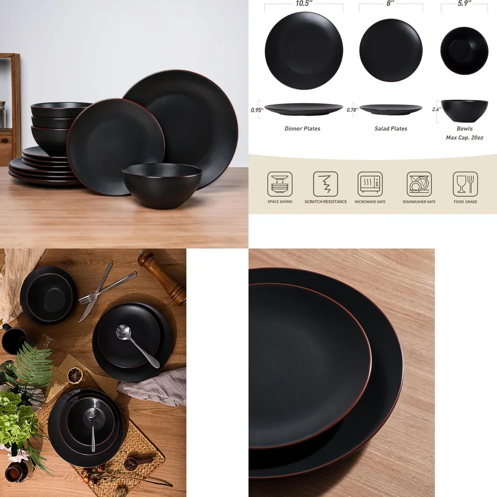 

Набор керамической посуды, набор керамической посуды, 12 предметов, тарелки и миски для повседневной столовой, элегантная и прочная керамика