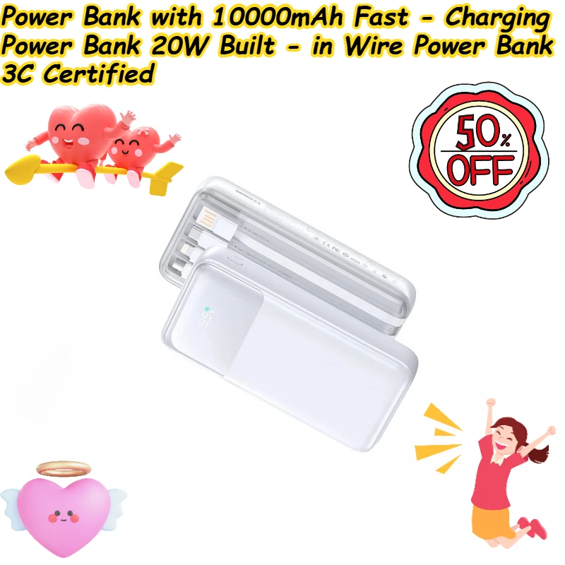 

Power Bank with 10000mAh Fast - Charging Power Bank 20W Built - in Wire Power Bank 3C Certified