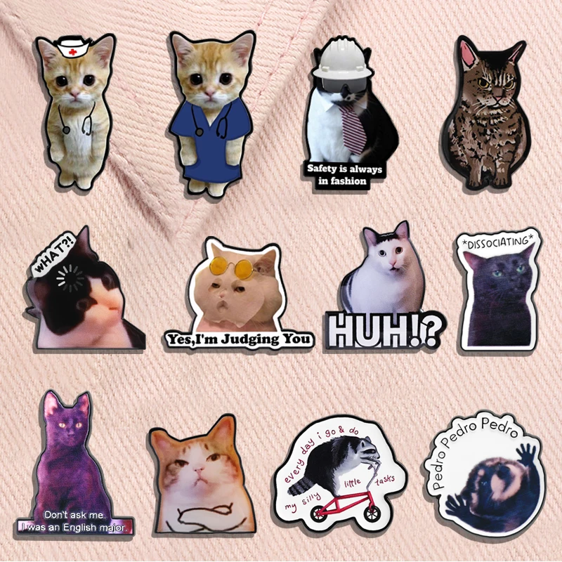 Funny Cat Expressions Enamel Pins Happy Banana Cat Maxwell Cat Dissociating Zoning Out Cat Brooches Lapel Badge Jewelry Gifts