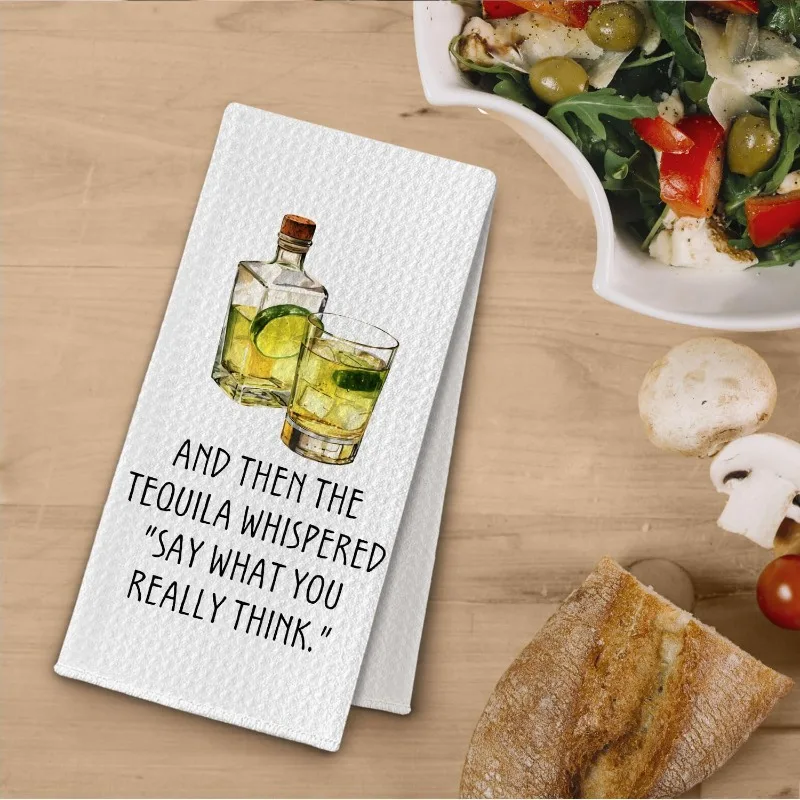 1pc Tequila Quote Printed Kitchen Towel, Soft Absorbent Hand Towel, Perfect for Kitchen, Dining Room, Bathroom, Dorm