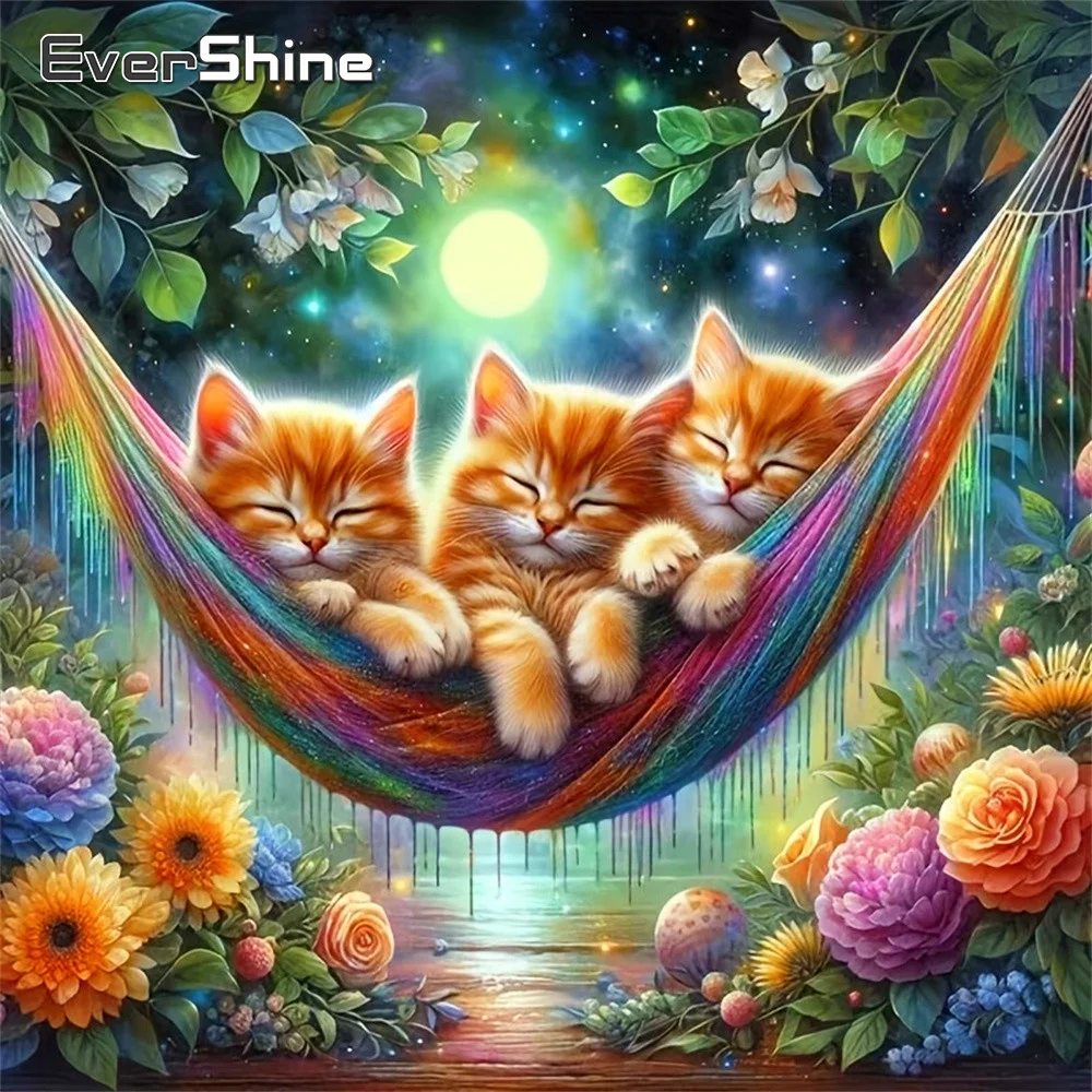 Evershine DIY Diamant-Mosaik, Tier, Katze, komplett, quadratisch, rund, Gemälde, Blume, geeignet für Anfänger, Stickerei, Mond, Kind, Hobby