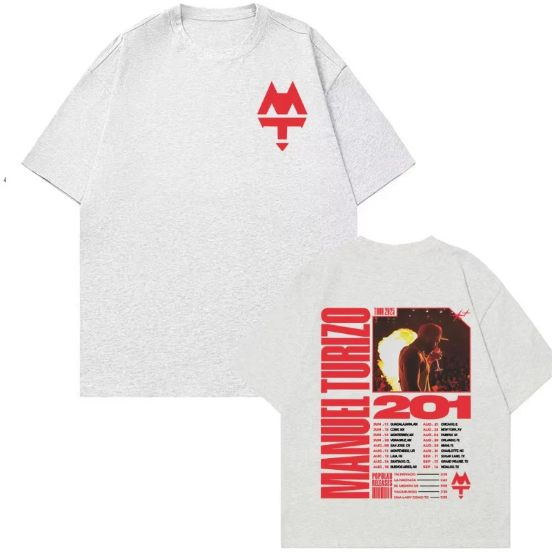 2025 Rapper estivo Manuel Turizo 201 Album Tour Cover T-shirt in cotone da uomo Moda Hip-hop T-shirt retrò T-shirt allentata casual
